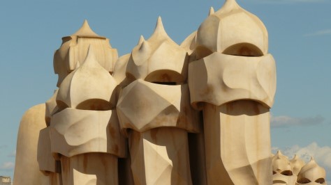 Sculptures of Architect Antoni Gaudi on Casa Mila Rooftop Barcelona, Spain